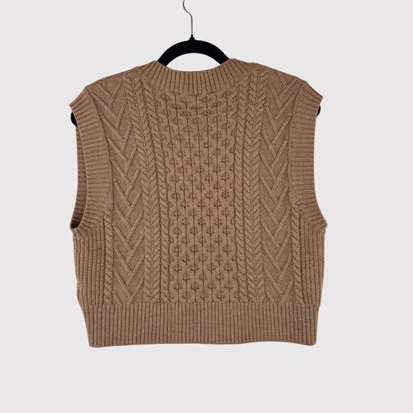 Aritzia Babaton Vest Brown Emporia Cable Merino Wool V Neck Cropped Sweater XS - Picture 2 of 9